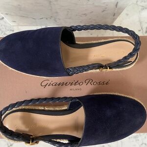gianvito rossi navy suede slingback espadrille